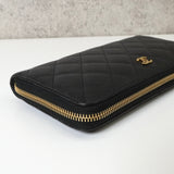 シャネル 2番台 ココマーク マトラッセ キャビアスキン ラウンドファスナー 長財布 ブラック - NEWSED