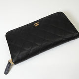 シャネル 2番台 ココマーク マトラッセ キャビアスキン ラウンドファスナー 長財布 ブラック - NEWSED