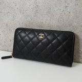 シャネル 2番台 ココマーク マトラッセ キャビアスキン ラウンドファスナー 長財布 ブラック - NEWSED