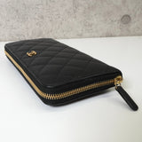 シャネル 2番台 ココマーク マトラッセ キャビアスキン ラウンドファスナー 長財布 ブラック - NEWSED