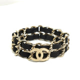 シャネル ココマーク レザー 2連チェーン ブレスレット ブラック / GP - NEWSED