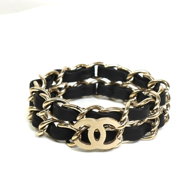 シャネル ココマーク レザー 2連チェーン ブレスレット ブラック / GP - NEWSED