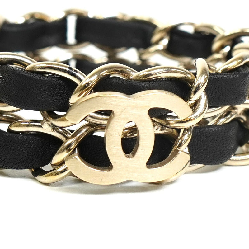 シャネル ココマーク レザー 2連チェーン ブレスレット ブラック / GP - NEWSED