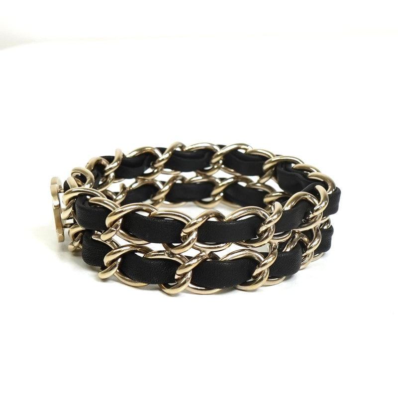 シャネル ココマーク レザー 2連チェーン ブレスレット ブラック / GP - NEWSED