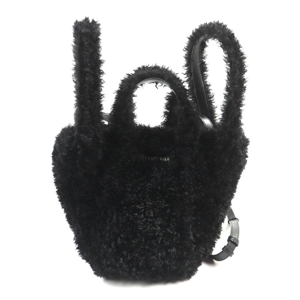 バレンシアガ エブリデイ 2.0 xs ロゴ刺繍入り Fファー ショルダー トートバッグ ブラック レディース