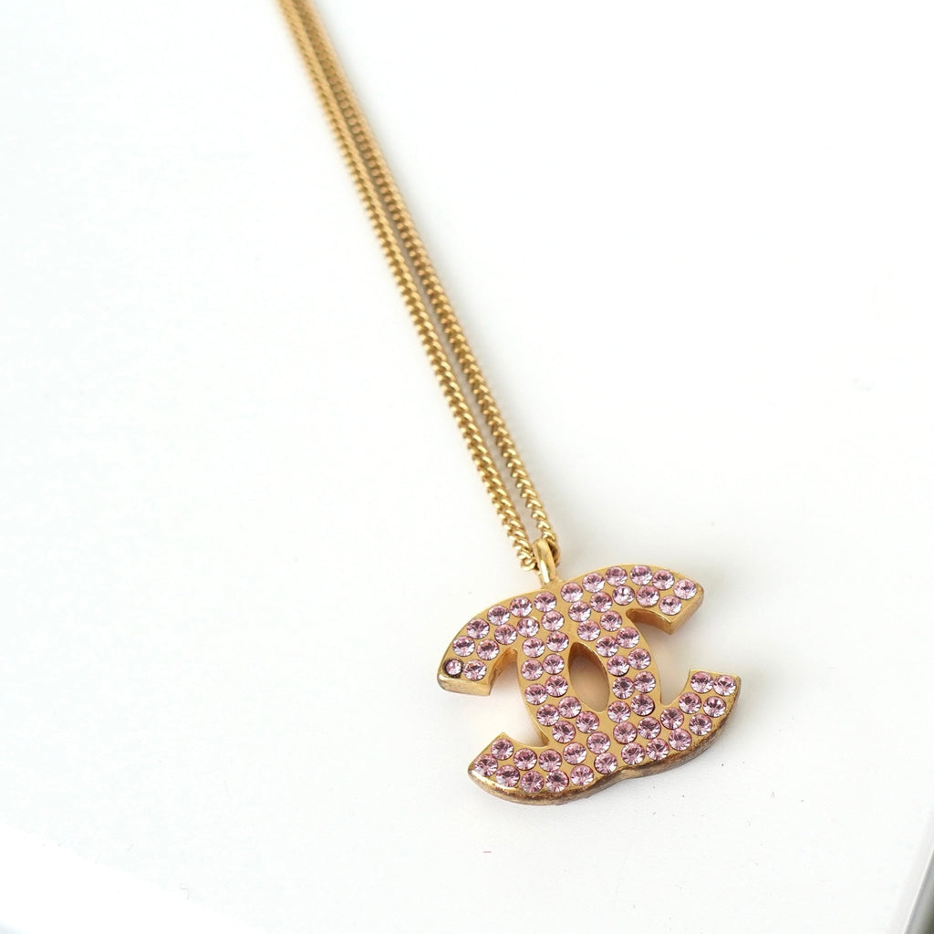 シャネル 2002年製 ココマーク ラインストーン ネックレス GPゴールド