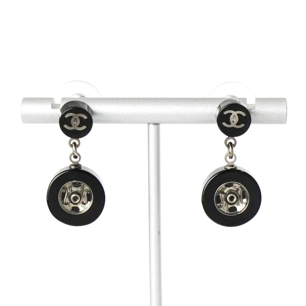 Chanel 2003 Coco Mark 黑色摇摆圆形耳环