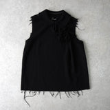 トリコ コムデギャルソン 2003年製 薔薇 装飾 カットオフ ウール ベスト レディース ブラック - NEWSED