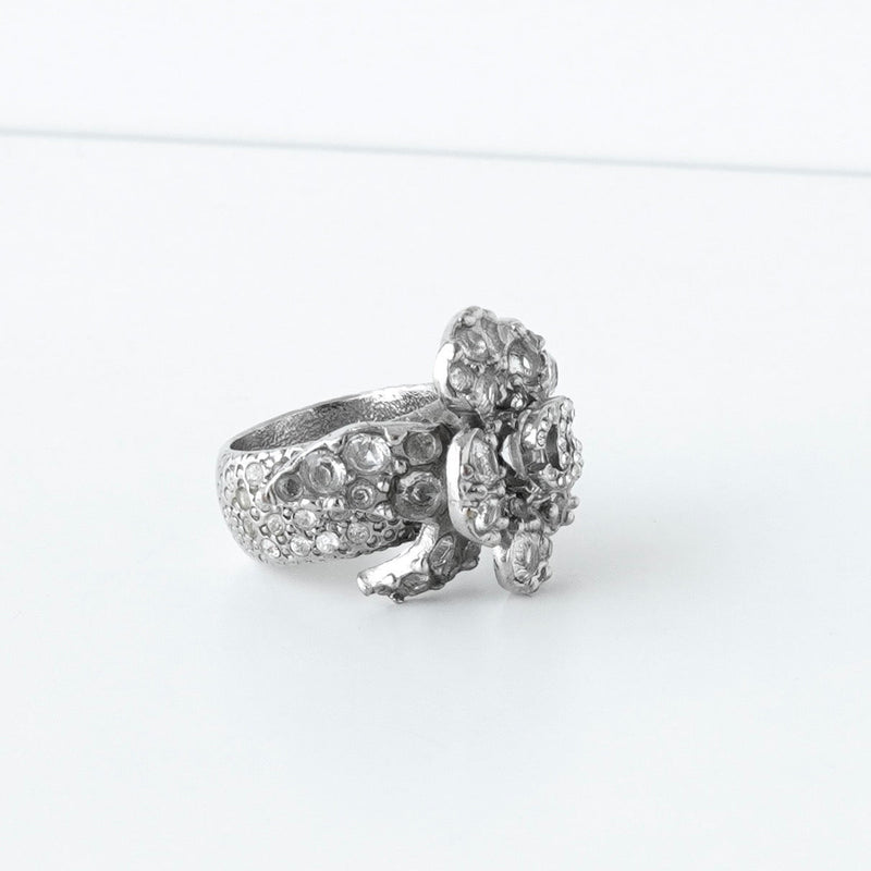 シャネル 2007SS ココマーク カメリア ラインストーン シルバー 指輪 リング 12.5号 - NEWSED