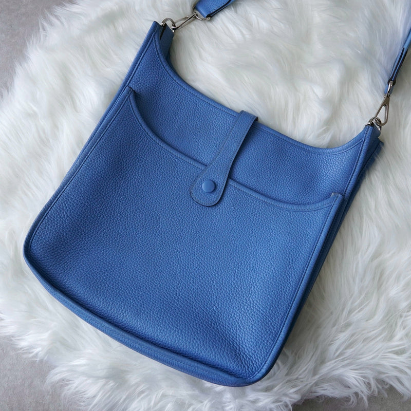 エルメス 2014年製 エブリンIIIGM トリヨンクレマンス SV金具 □R刻 ショルダーバッグ ブルーパラダイス 箱付き - NEWSED