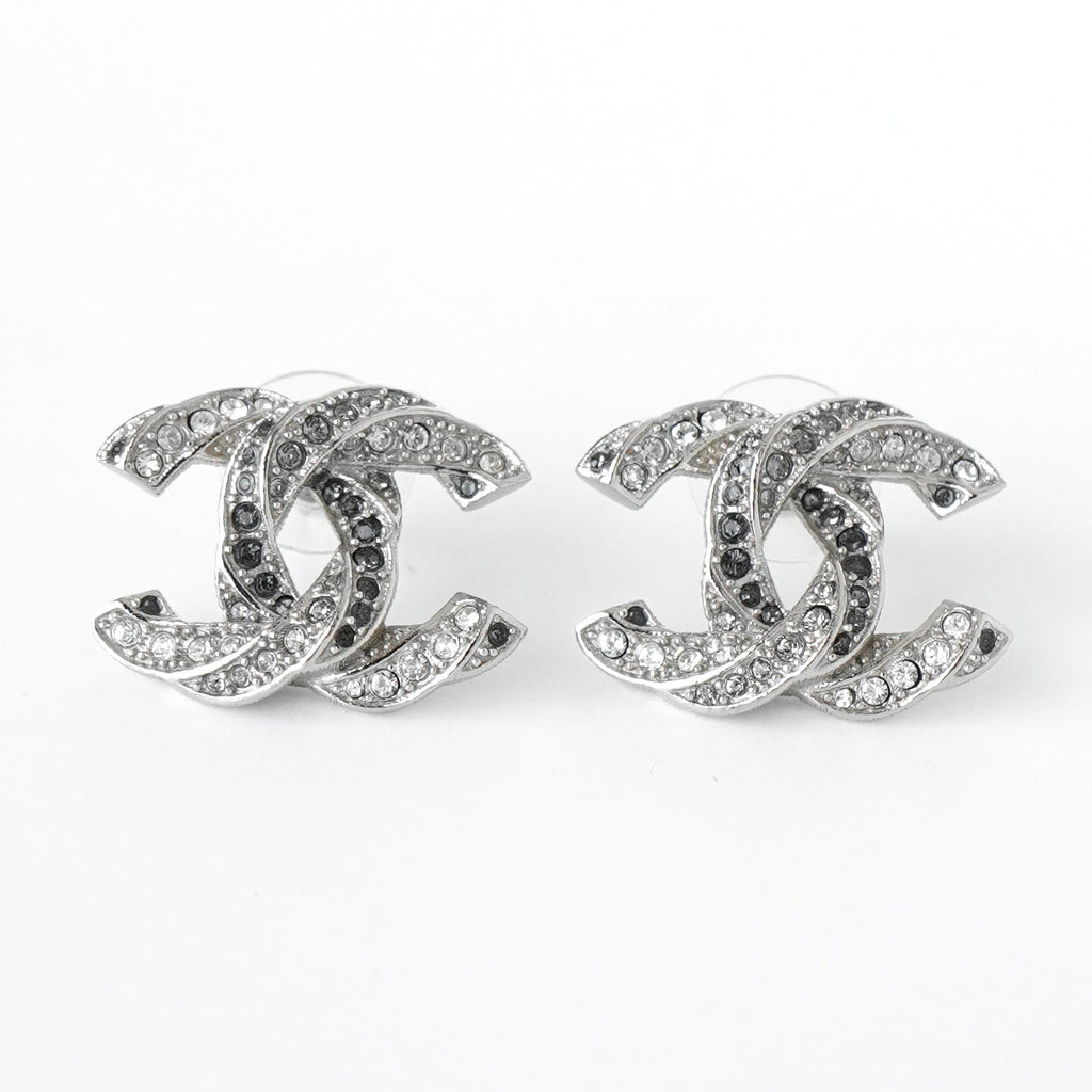 Chanel 2017 Twisted Coco Mark Rhinestone Earrings in Silver