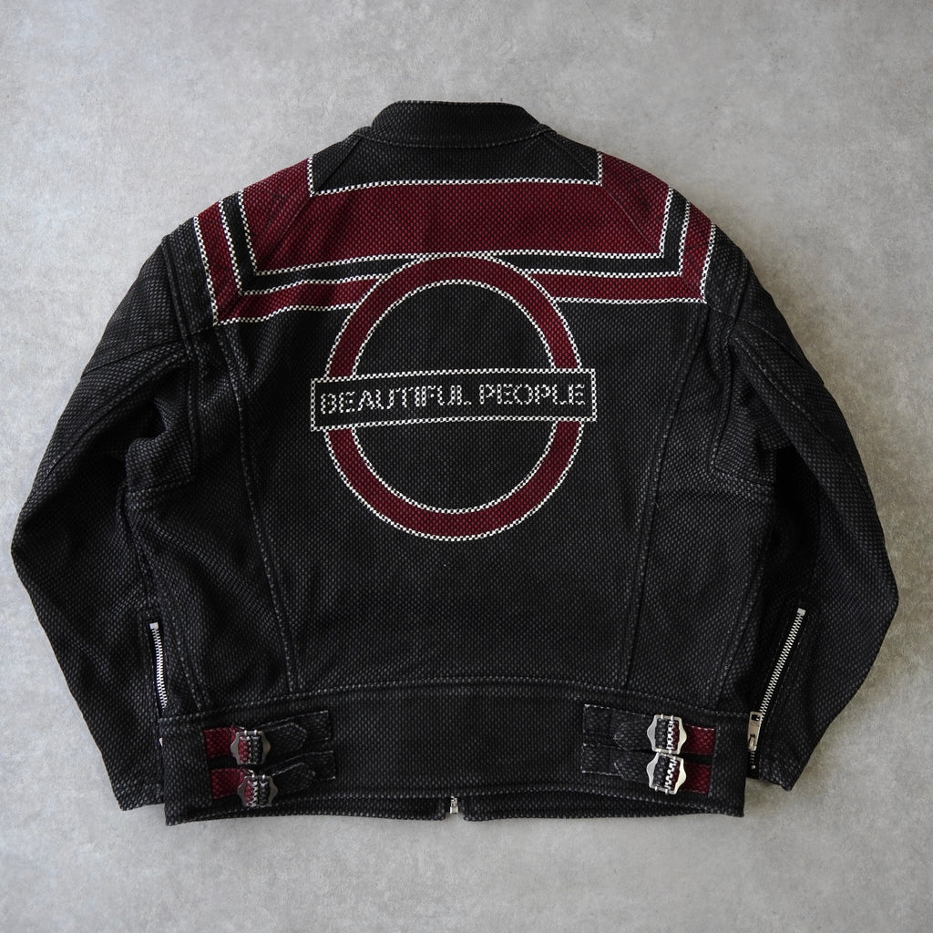 Beautiful People 2022-2023AW Back Logo Cotton Rider Jacket in Black/Bordeaux