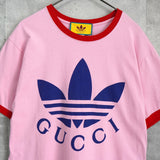 グッチ × アディダス 2022SS トレフォイルロゴ リンガーTシャツ ピンク - NEWSED