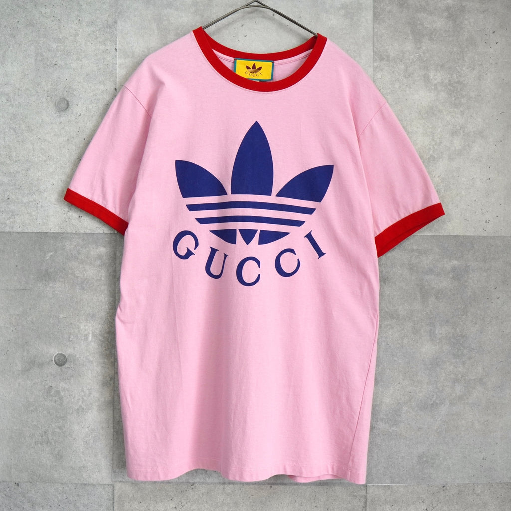 Gucci x Adidas 2022SS Trefoil Logo Ringer T-Shirt in Pink