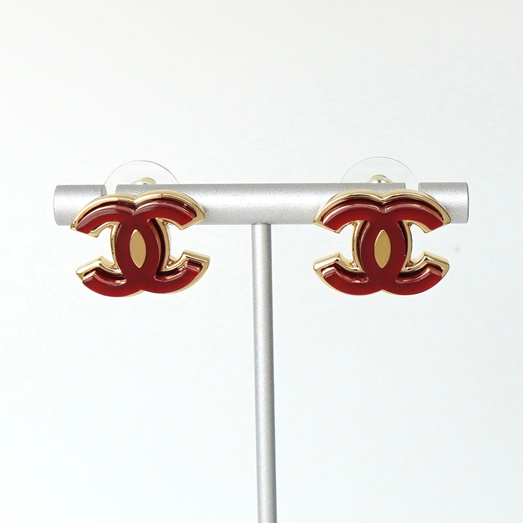 Chanel 2023 Coco Mark 耳环（GP 金色/红色）