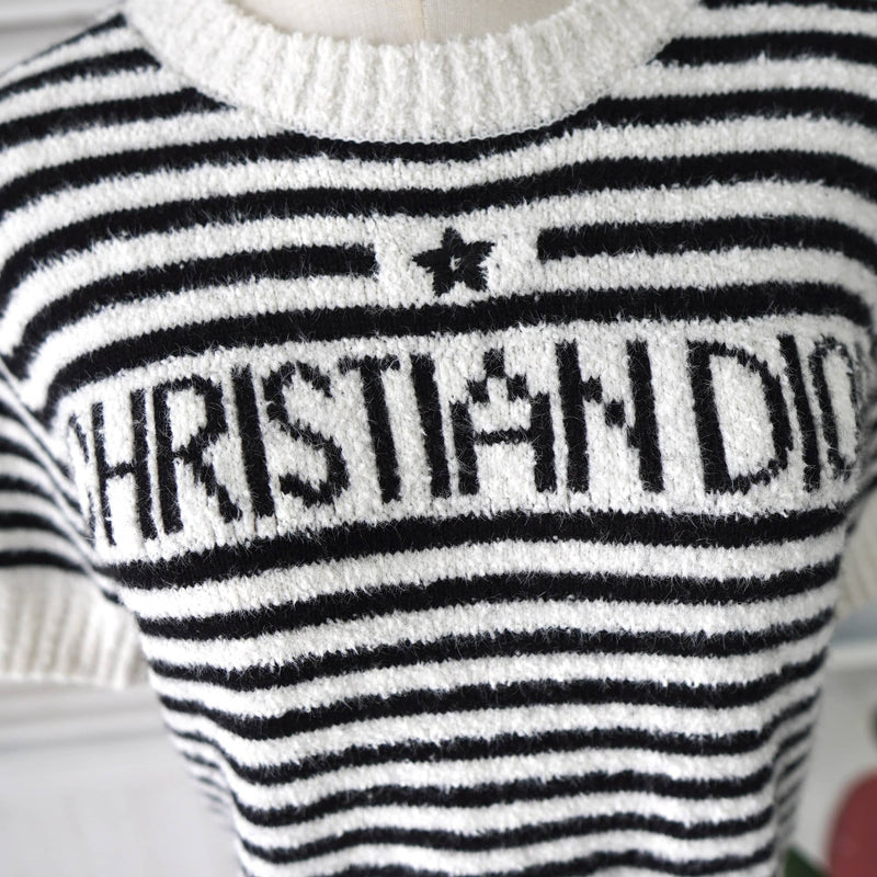 24SS【DIOR】Dior Mariniere shortdressコットン&バージンウール Short Macrocannage Dress Gray Cotton-Blend Knit Tweed | DIOR