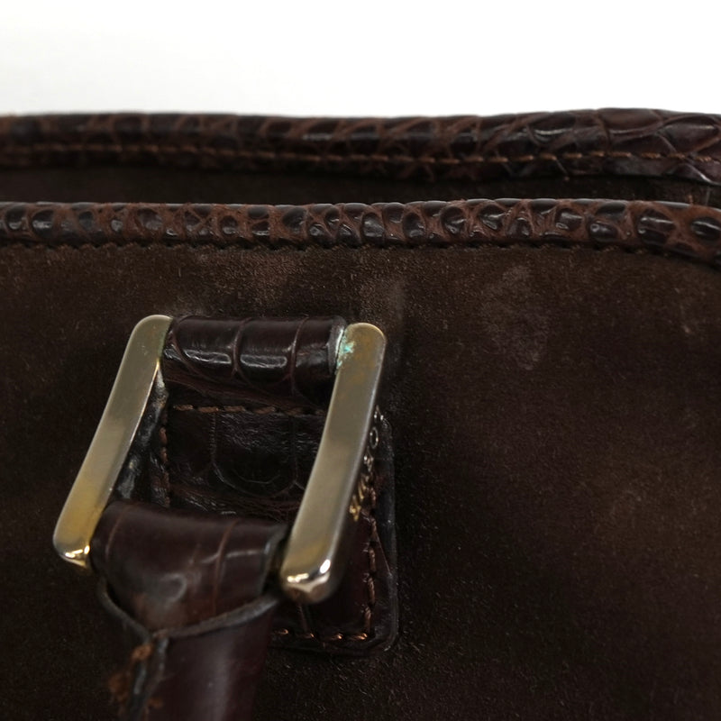 ロエベ アマソナ28 スエード / クロコ ハンドバッグ ブラウン