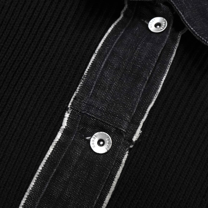 サカイ デニム ドッキング ウール ニット カーディガン ブラック / グレー