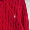 ポロ ラルフローレン フリル ケーブル編み コットン ニット カーディガン レッド レディース