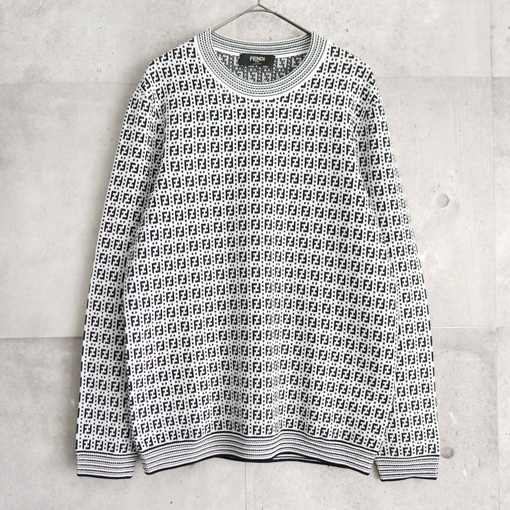 フェンディ 21AW ズッカ クルーネック ニット ホワイト / ブラック