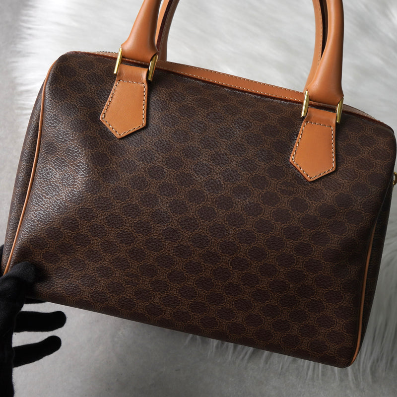 セリーヌ マカダム PVC レザー ミニボストンバッグ ハンドバッグ ブラウン