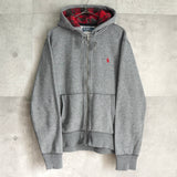 ポロ ラルフローレン スモールポニーロゴ チェック柄 フルジップ パーカー グレー