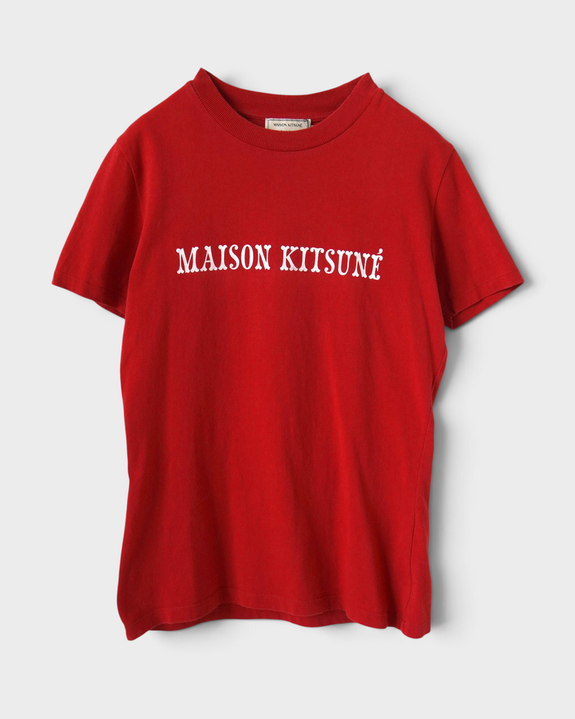 メゾン キツネ ロゴ Tシャツ レッド S レディース