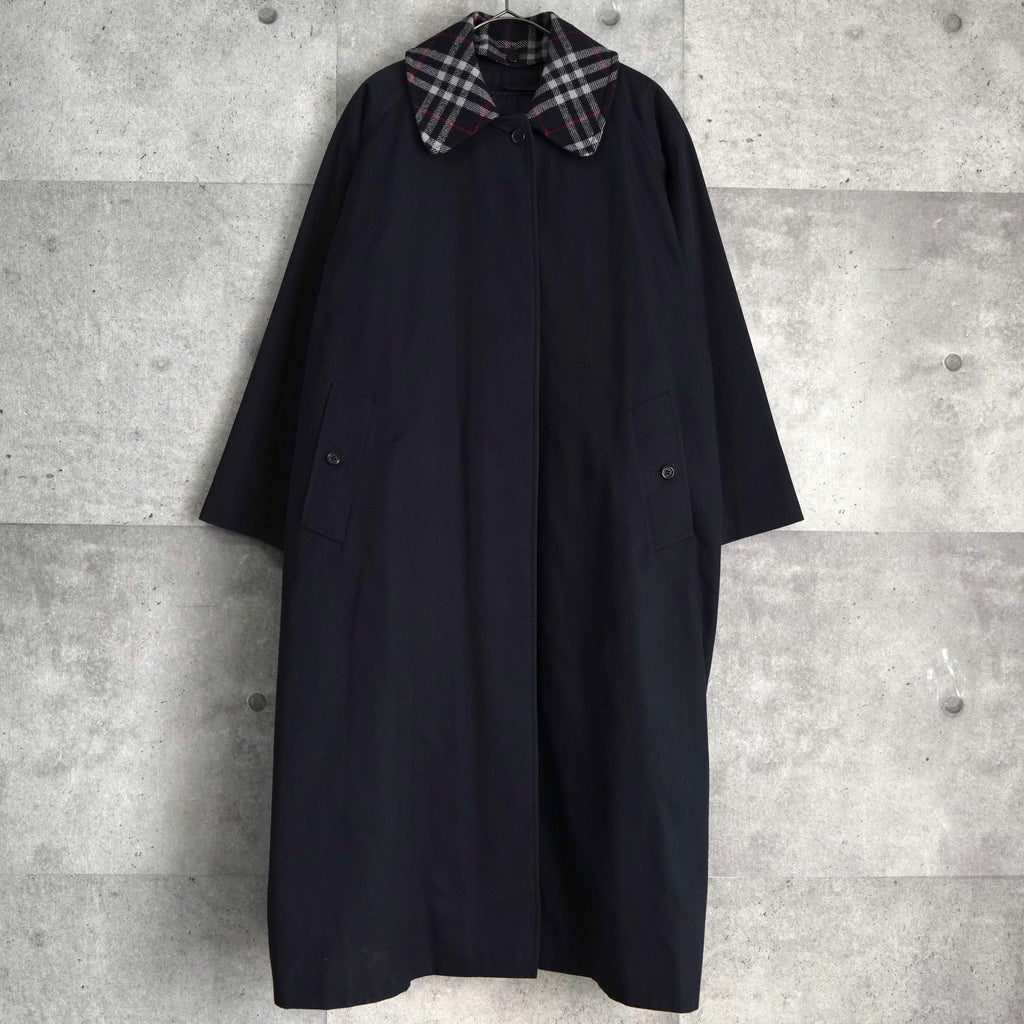 バーバリー ヴィンテージ ノバチェック襟 ウールライナー付き ステンカラーコート ネイビー メンズ