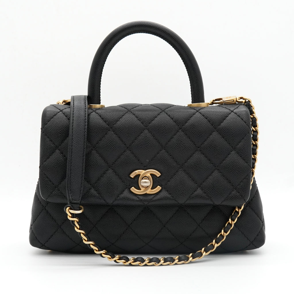 シャネル ココハンドルXS ターンロック マトラッセ キャビアスキン 2way ハンドバッグ ショルダーバッグ ブラック 2番台8桁