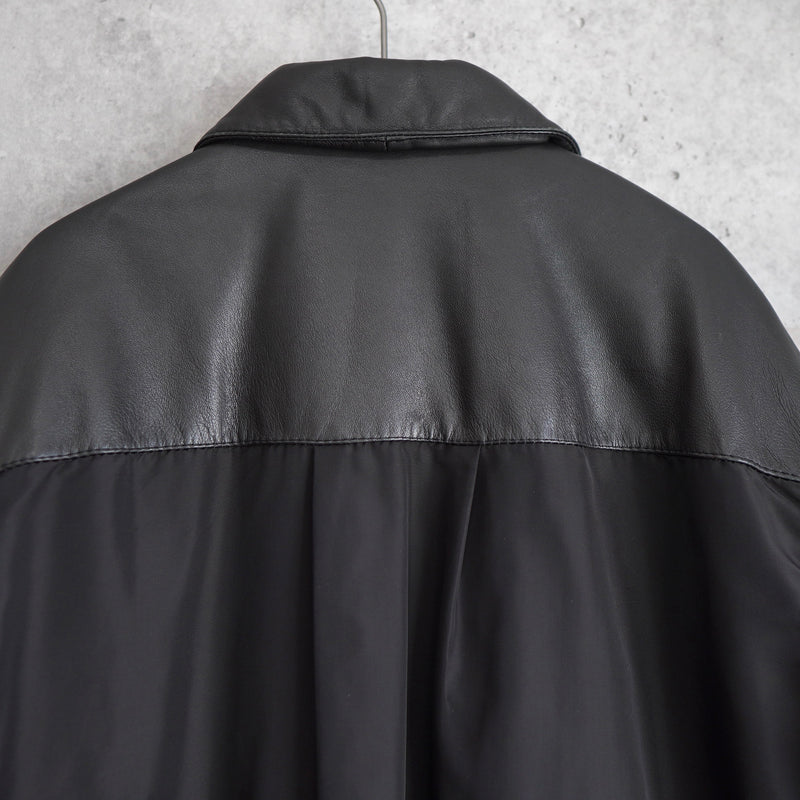 Gancini Leather × Nylon Long Coat｜Made in Italy