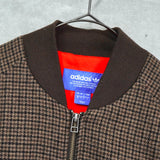 アディダス トレフォイルロゴ 千鳥格子柄 ウールジャケット ブルゾン ブラウン