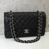 シャネル ターンロック マトラッセ25 キャビアスキン ダブルフラップ チェーンショルダーバッグ トートバッグ ブラック シルバー - NEWSED