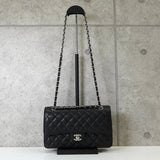 シャネル ターンロック マトラッセ25 キャビアスキン ダブルフラップ チェーンショルダーバッグ トートバッグ ブラック シルバー - NEWSED