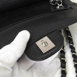 シャネル ターンロック マトラッセ25 キャビアスキン ダブルフラップ チェーンショルダーバッグ トートバッグ ブラック シルバー - NEWSED