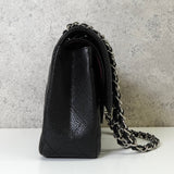 シャネル ターンロック マトラッセ25 キャビアスキン ダブルフラップ チェーンショルダーバッグ トートバッグ ブラック シルバー - NEWSED