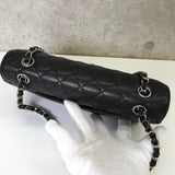 シャネル ターンロック マトラッセ25 キャビアスキン ダブルフラップ チェーンショルダーバッグ トートバッグ ブラック シルバー - NEWSED