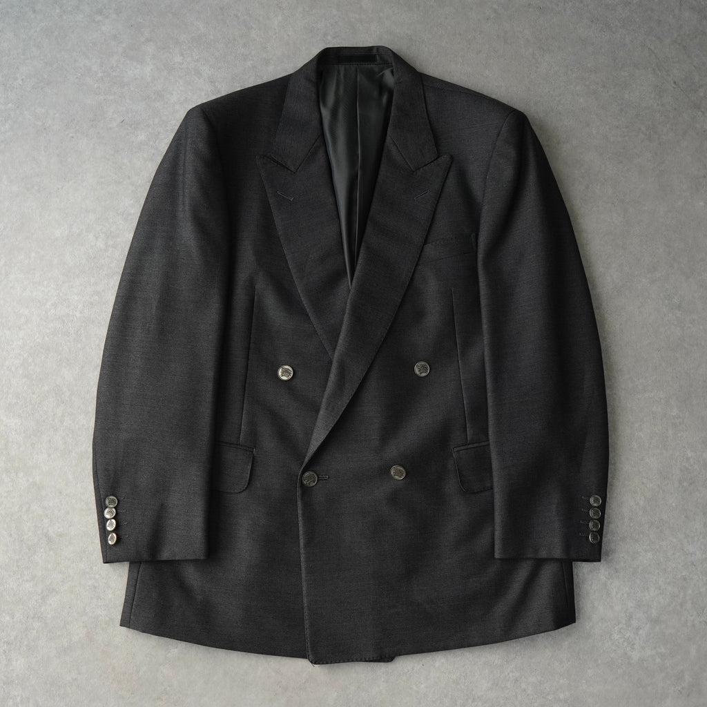 バーバリー ヴィンテージ ホースロゴ ボタン モヘア混紡 ダブル テーラドジャケット グレー