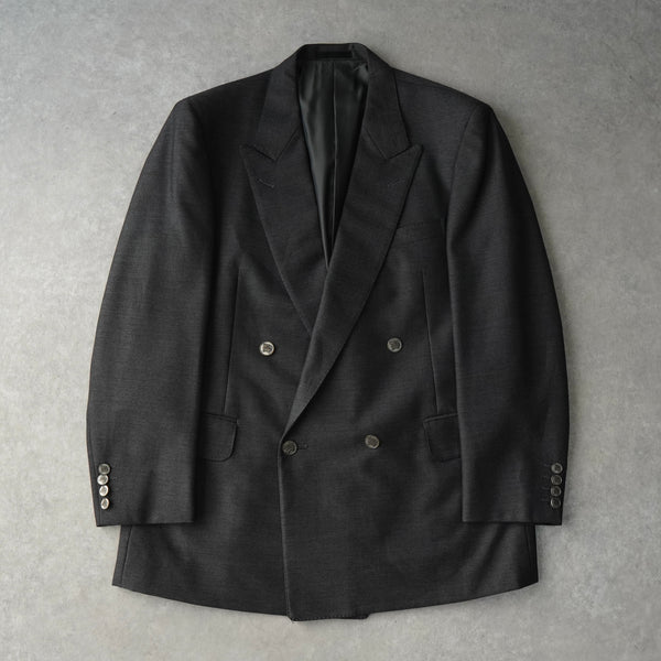 バーバリー ヴィンテージ ホースロゴ ボタン モヘア混紡 ダブル テーラドジャケット グレー