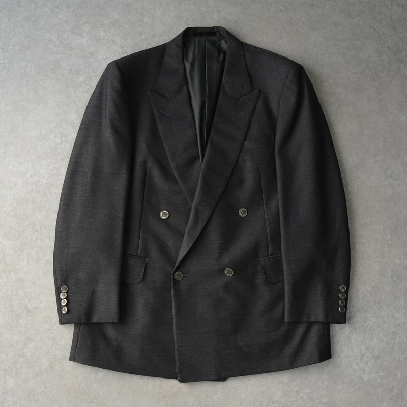 バーバリー ヴィンテージ ホースロゴ ボタン モヘア混紡 ダブル テーラドジャケット グレー