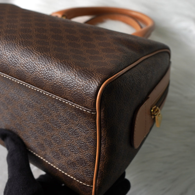 セリーヌ マカダム PVC レザー ミニボストンバッグ ハンドバッグ ブラウン