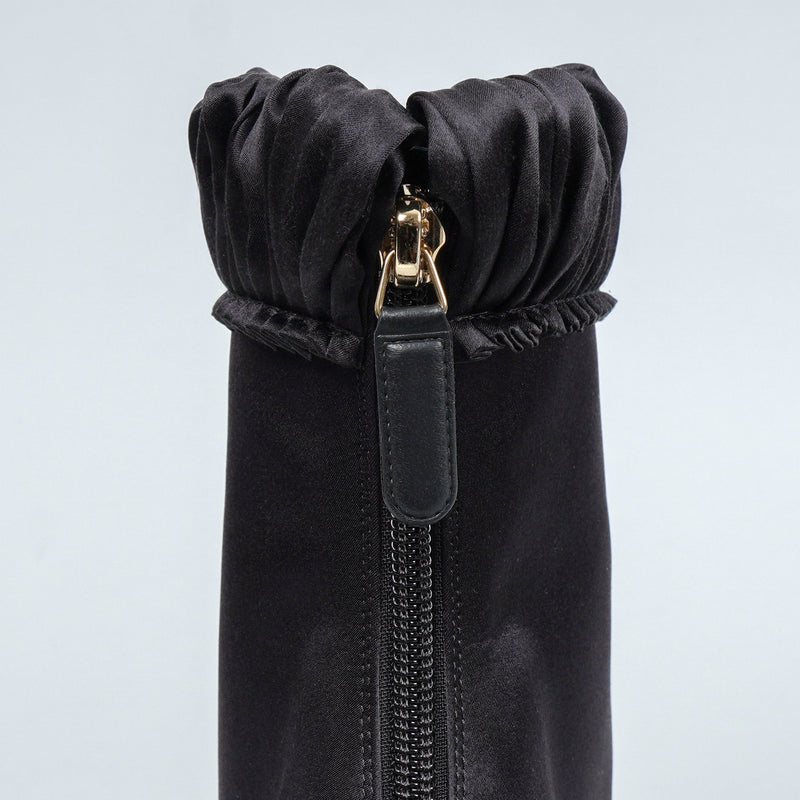 シャネル 25AW ギャザーサテン ココマーク アンクルブーツ ブラック 37 1/2C / 24.0〜24.5cm 未使用品 - NEWSED