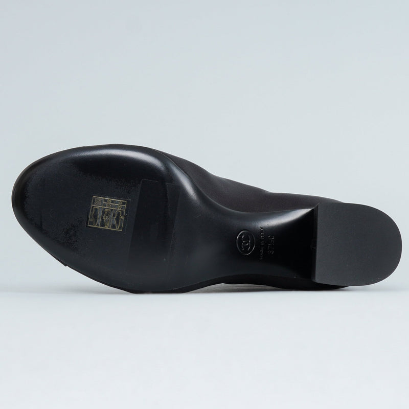 シャネル 25AW ギャザーサテン ココマーク アンクルブーツ ブラック 37 1/2C / 24.0〜24.5cm 未使用品 - NEWSED