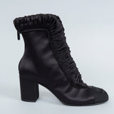 シャネル 25AW ギャザーサテン ココマーク アンクルブーツ ブラック 37 1/2C / 24.0〜24.5cm 未使用品 - NEWSED