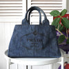 Prada Canapa 蓝色三角形标志牛仔布托特包
