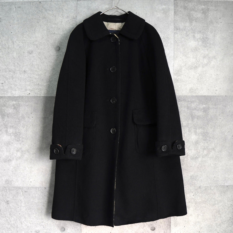 バーバリー ロンドン ノバチェック裏地 カシミア ウール ステンカラーコート レディース ブラック