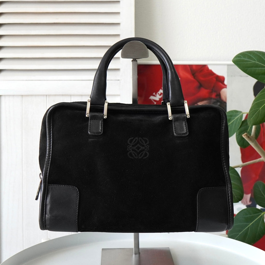 Loewe Amazona 28 黑色绒面革/皮革手提包