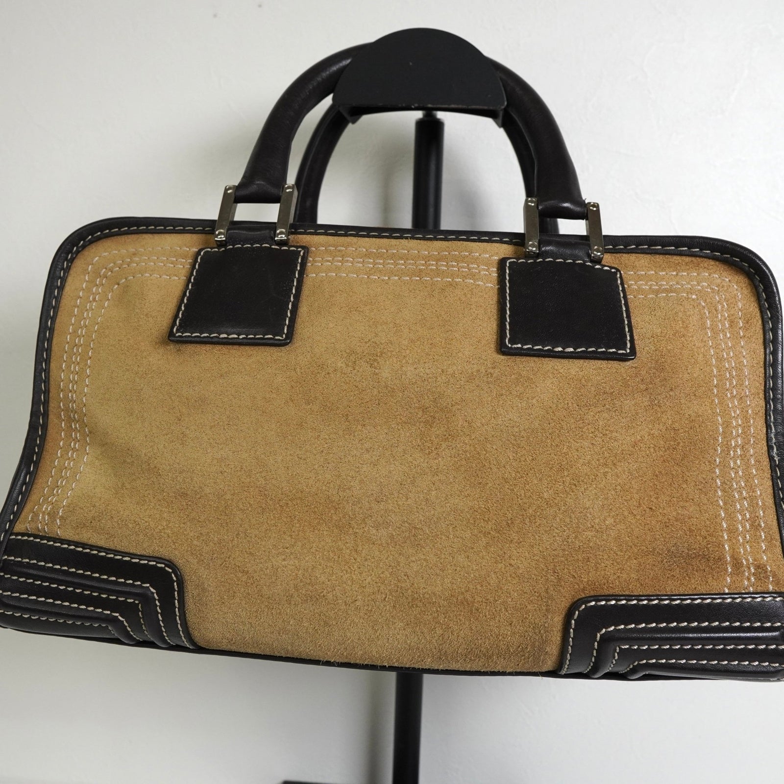 ロエベ アマソナ28 スエード / レザー ハンドバッグ ベージュ