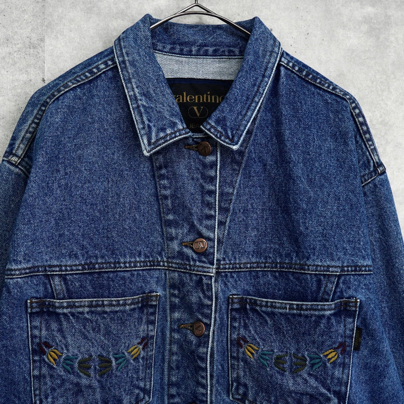 バレンティノ ジーンズ ヴィンテージ Vロゴ ボタン 刺繍 デニムジャケット ブルー