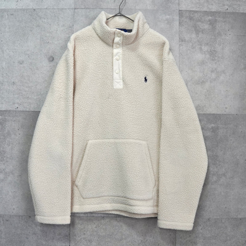 ポロ ラルフローレン ポニーロゴ ハーフジップ フリース プルオーバー アイボリー