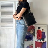 Vintage Black × Dark Brown Leather Tote Bag